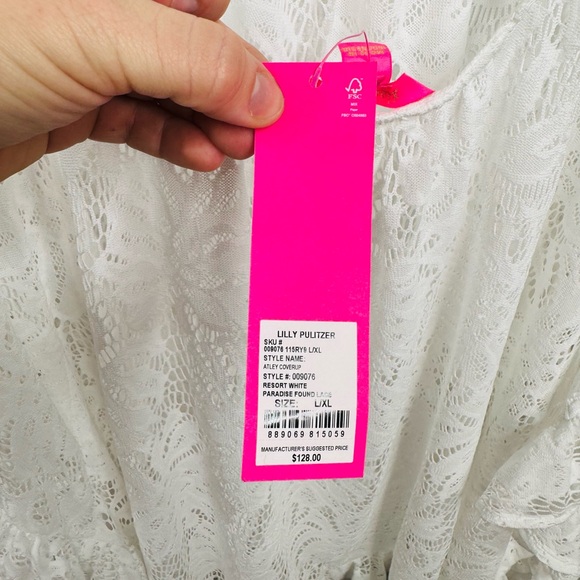 Lilly Pulitzer Atley Ruffle Swim Cover Up Womens L XL Resort White Floral Lace - Picture 4 of 6